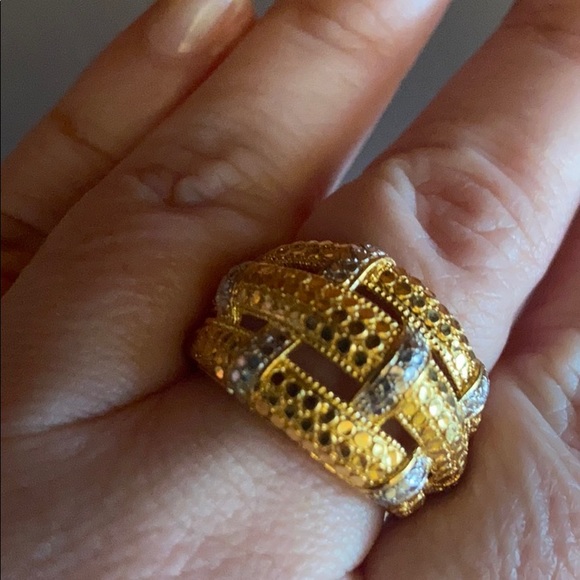 Sterling 925 18k Gold Clad Basket Weave Ring  7 - Picture 5 of 11